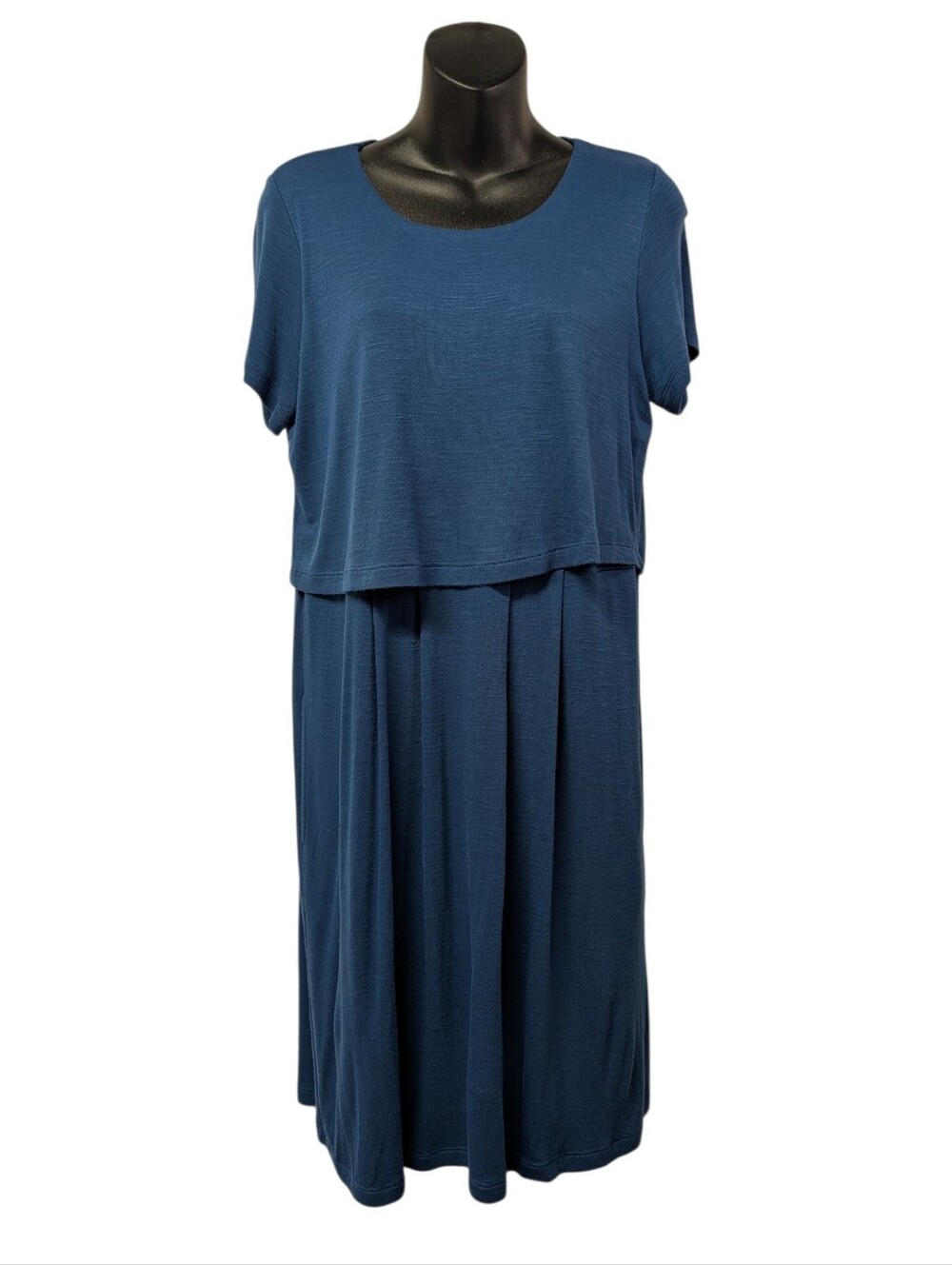 J.Jill Blue Layered Crop Top Overlay Midi Dress Small Petite SP Soft Stretchy